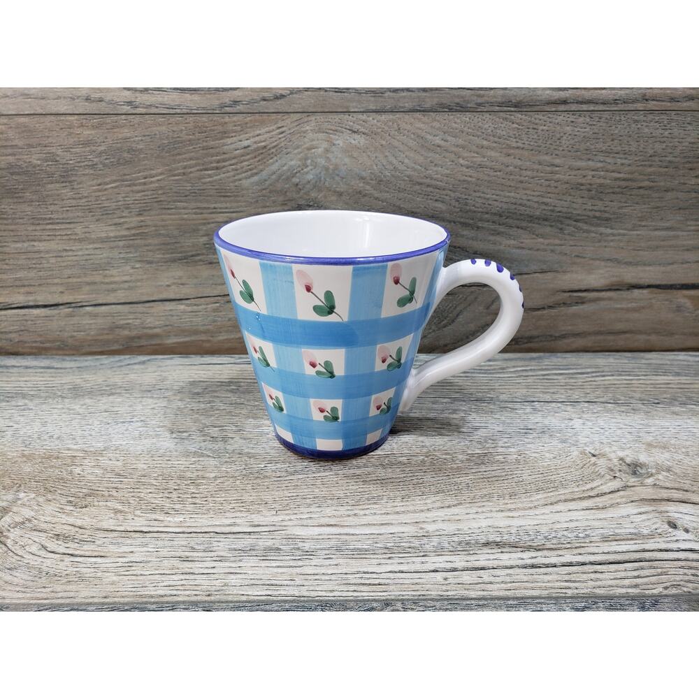 Deruta Sberna Starbucks Italy Blue Coffee Mug Pink Flowers Green Leaves